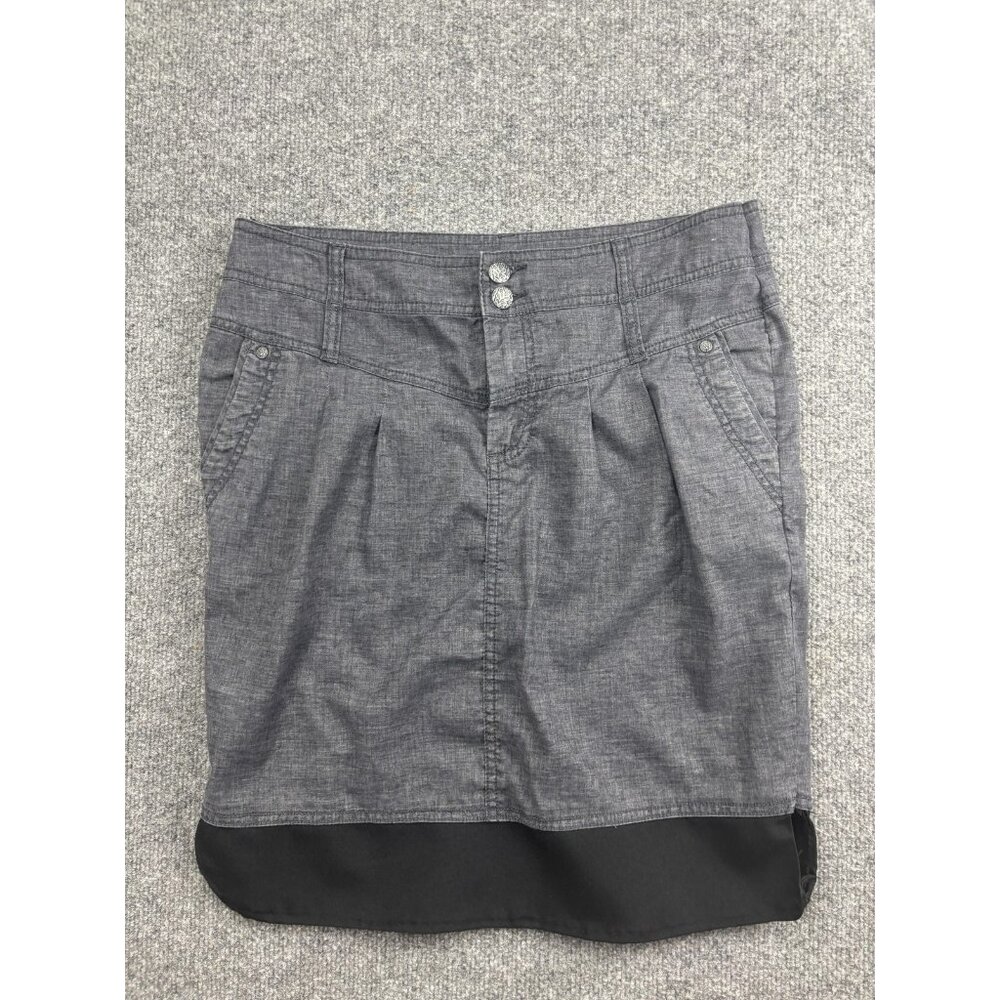 PrAna Skirt Womens 12 Gray Chambray Short Button‎ Front Pockets Pleated Casual